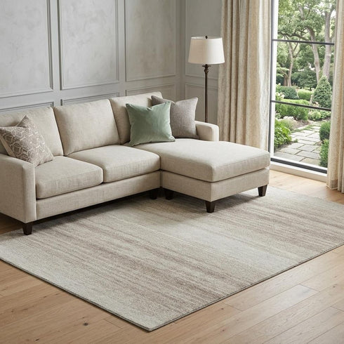 8' X 10' Ivory And Beige Striped Washable Area Rug With UV Protection