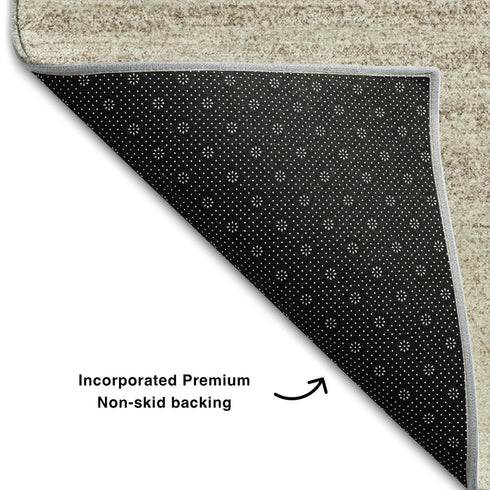8' X 10' Ivory And Beige Striped Washable Area Rug With UV Protection