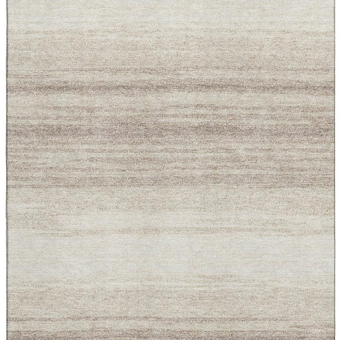 8' X 10' Ivory And Beige Striped Washable Area Rug With UV Protection