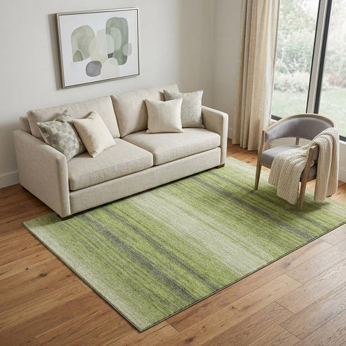 5' X 8' Lime Green Gray And Ivory Striped Washable Area Rug With UV Protection