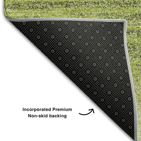 5' X 8' Lime Green Gray And Ivory Striped Washable Area Rug With UV Protection