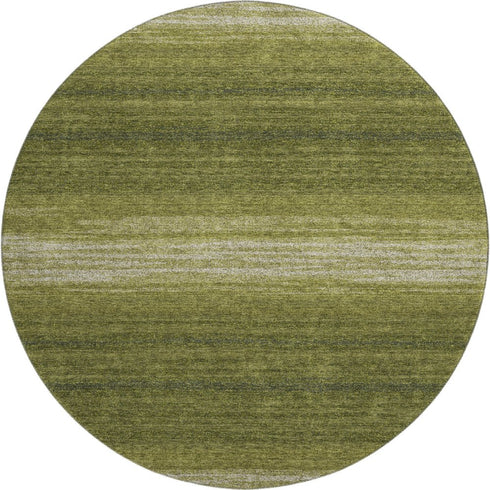 8' Olive Green And Ivory Striped Washable Round Rug With UV Protection