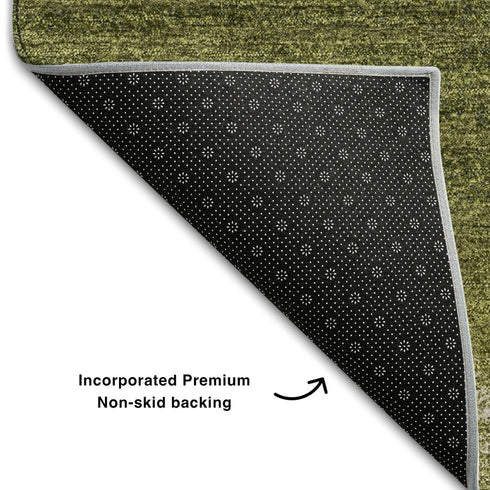 8' Olive Green And Ivory Striped Washable Round Rug With UV Protection