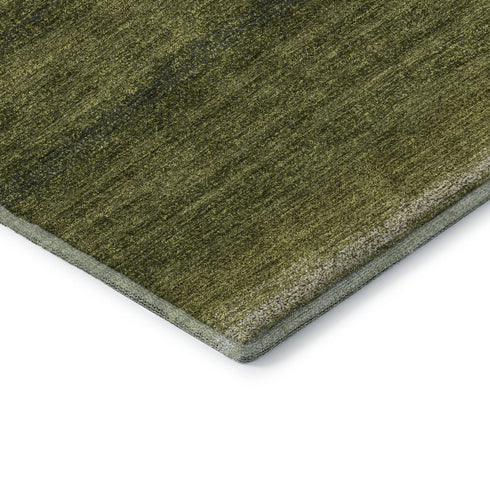 8' Olive Green And Ivory Striped Washable Round Rug With UV Protection