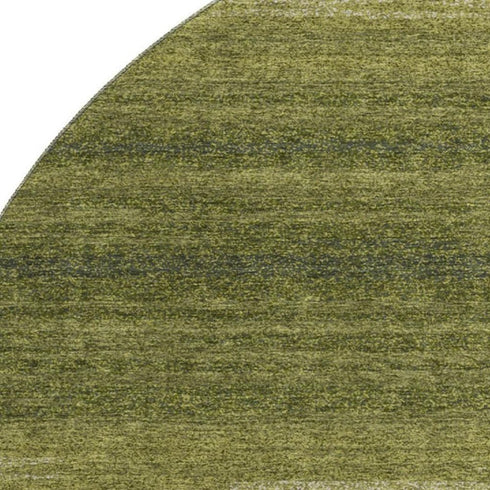 8' Olive Green And Ivory Striped Washable Round Rug With UV Protection