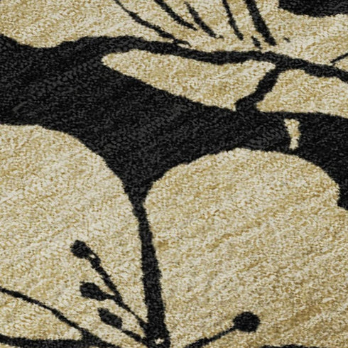 5' X 8' Black And Wheat Floral Washable Area Rug With UV Protection