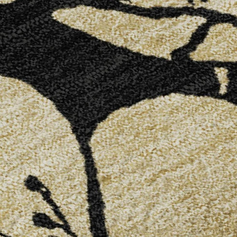 8' X 10' Black And Wheat Floral Washable Area Rug With UV Protection