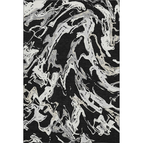 5' X 8' Black Ivory And Gray Abstract Washable Area Rug With UV Protection