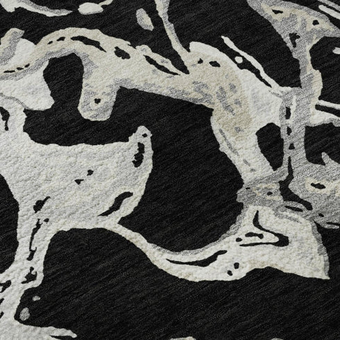 5' X 8' Black Ivory And Gray Abstract Washable Area Rug With UV Protection