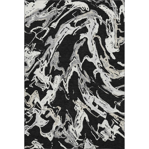 8' X 10' Black Ivory And Gray Abstract Washable Area Rug With UV Protection