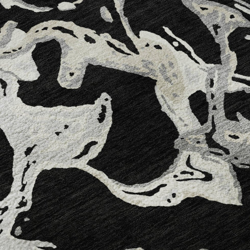 8' X 10' Black Ivory And Gray Abstract Washable Area Rug With UV Protection