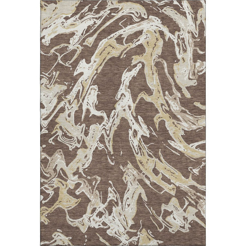 5' X 8' Brown Ivory And Gold Abstract Washable Area Rug With UV Protection