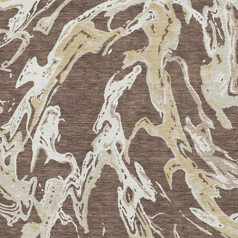 5' X 8' Brown Ivory And Gold Abstract Washable Area Rug With UV Protection