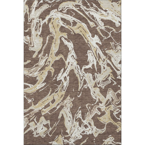 5' X 8' Brown Ivory And Gold Abstract Washable Area Rug With UV Protection