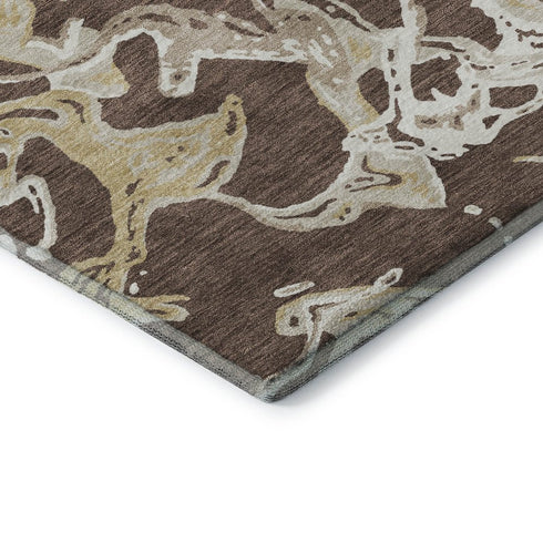 8' X 10' Brown Ivory And Gold Abstract Washable Area Rug With UV Protection