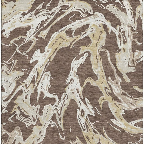 8' X 10' Brown Ivory And Gold Abstract Washable Area Rug With UV Protection