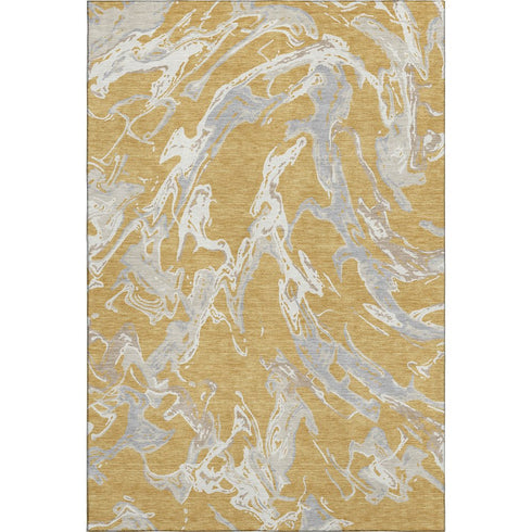 5' X 8' Gold Gray And Beige Abstract Washable Area Rug With UV Protection
