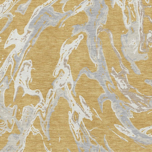 5' X 8' Gold Gray And Beige Abstract Washable Area Rug With UV Protection