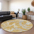 8' Gold Gray And Beige Abstract Washable Round Rug With UV Protection