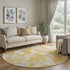 8' Gold Gray And Beige Abstract Washable Round Rug With UV Protection
