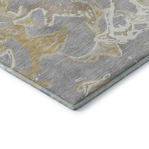 8' X 10' Gray Gold And Ivory Abstract Washable Area Rug With UV Protection