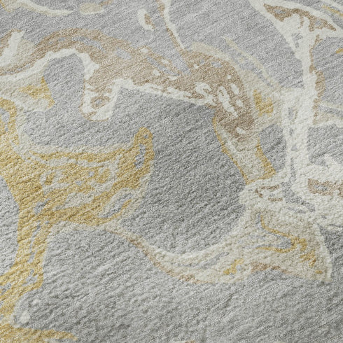 8' X 10' Gray Gold And Ivory Abstract Washable Area Rug With UV Protection