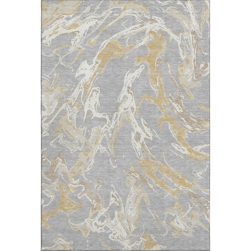 9' X 12' Gray Gold And Ivory Abstract Washable Area Rug With UV Protection
