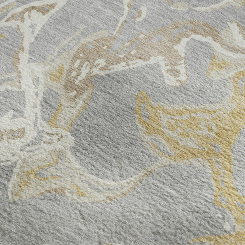 9' X 12' Gray Gold And Ivory Abstract Washable Area Rug With UV Protection