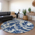 8' Navy Blue Ivory And Gray Abstract Washable Round Rug With UV Protection