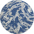 8' Navy Blue Ivory And Gray Abstract Washable Round Rug With UV Protection