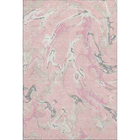 9' X 12' Pink Ivory And Gray Abstract Washable Area Rug With UV Protection