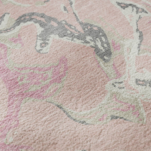 9' X 12' Pink Ivory And Gray Abstract Washable Area Rug With UV Protection
