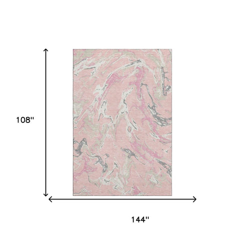 9' X 12' Pink Ivory And Gray Abstract Washable Area Rug With UV Protection