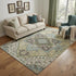 5' X 8' Beige Sage And Ivory Oriental Washable Area Rug With UV Protection