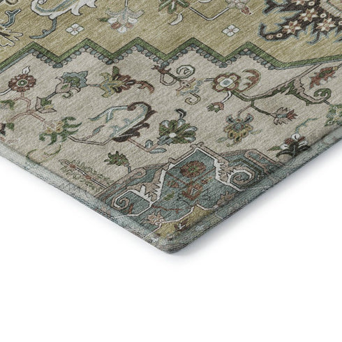 5' X 8' Beige Sage And Ivory Oriental Washable Area Rug With UV Protection