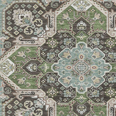 5' X 8' Beige Sage And Ivory Oriental Washable Area Rug With UV Protection