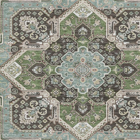 5' X 8' Beige Sage And Ivory Oriental Washable Area Rug With UV Protection