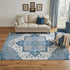 5' X 8' Blue Ivory And Gray Oriental Washable Area Rug With UV Protection