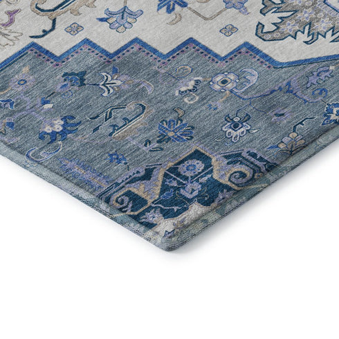 8' X 10' Blue Ivory And Gray Oriental Washable Area Rug With UV Protection