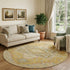 8' Gold Blue And Gray Oriental Washable Round Rug With UV Protection