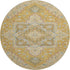 8' Gold Blue And Gray Oriental Washable Round Rug With UV Protection