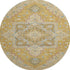 8' Gold Blue And Gray Oriental Washable Round Rug With UV Protection