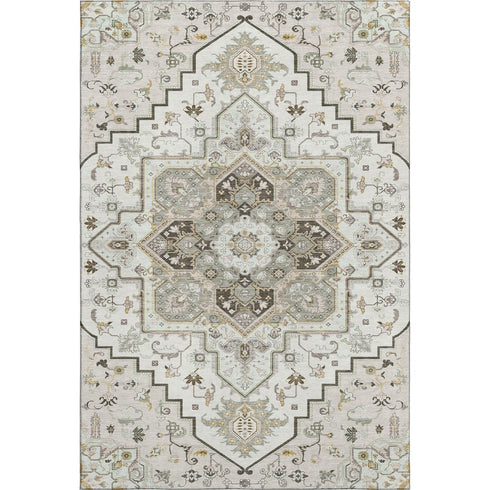 5' X 8' Ivory Gray And Beige Oriental Washable Area Rug With UV Protection