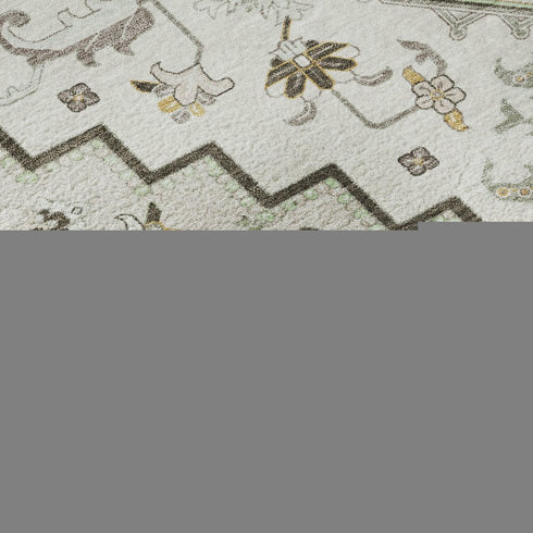 5' X 8' Ivory Gray And Beige Oriental Washable Area Rug With UV Protection
