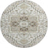 8' Ivory Gray And Beige Oriental Washable Round Rug With UV Protection