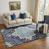 5' X 8' Navy Blue Ivory And Olive Green Oriental Washable Area Rug With UV Protection