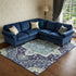 8' X 10' Navy Blue Ivory And Olive Green Oriental Washable Area Rug With UV Protection