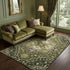 8' X 10' Olive Green Ivory And Beige Oriental Washable Area Rug With UV Protection