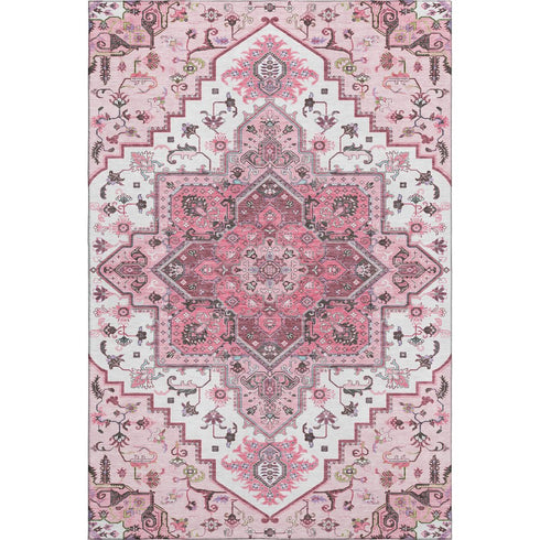 8' X 10' Pink Ivory And Gray Oriental Washable Area Rug With UV Protection