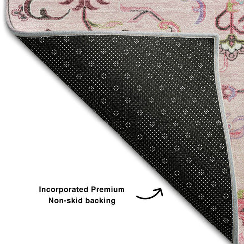 8' X 10' Pink Ivory And Gray Oriental Washable Area Rug With UV Protection